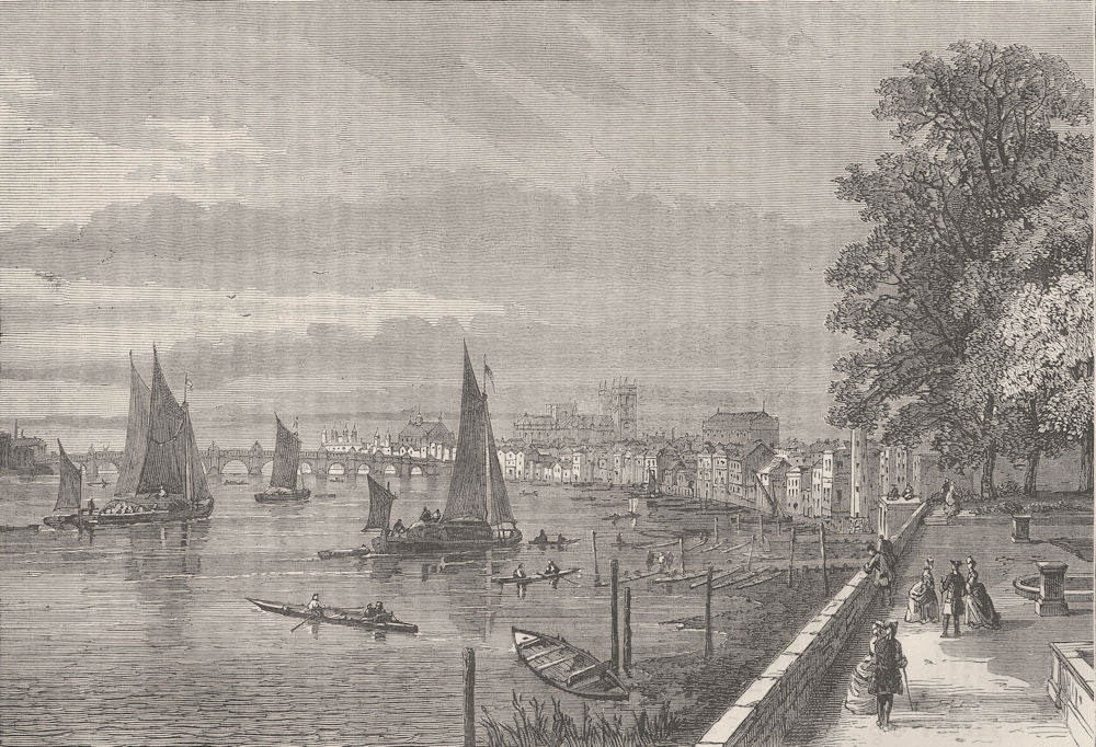 WESTMINSTER. View from the gardens of Somerset House (after Canaletto) c1880